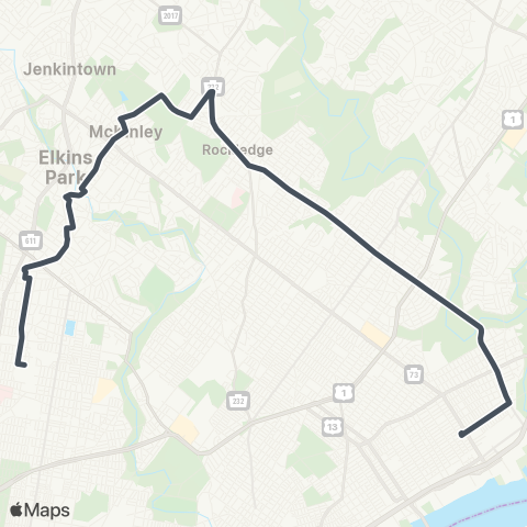 SEPTA Fern Rock TC to Torresdale-Cottman map