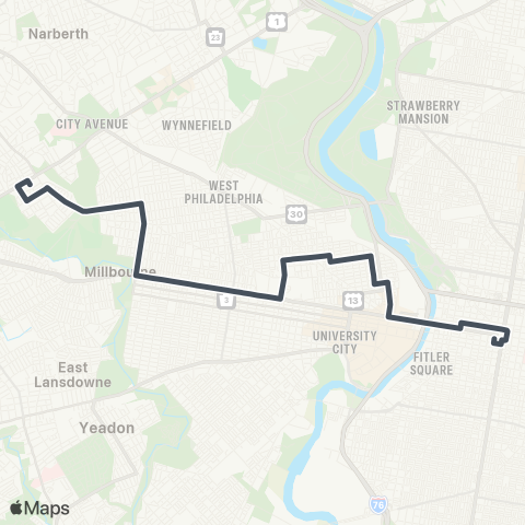 SEPTA City Hall to 76th-City map