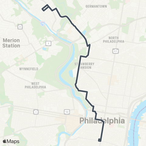 SEPTA Broad-Carpenter to Ridge-Lyceum map