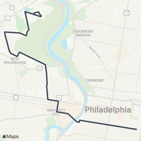 SEPTA 2nd-Lombard to Conshohocken-Monumnt map