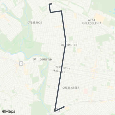 SEPTA 58th-Baltimore to 63rd-Malvern map