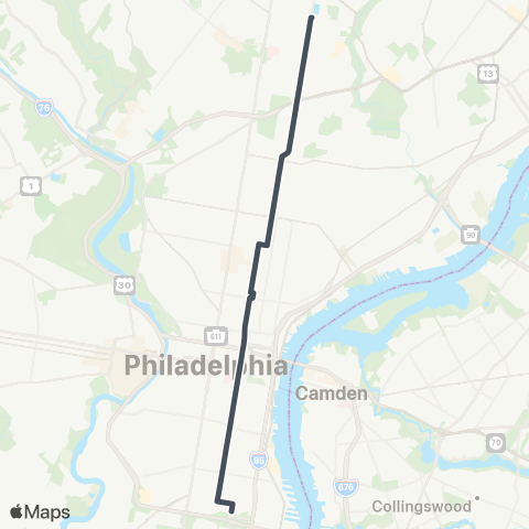 SEPTA Whitman Plaza to 5th-Godfrey map