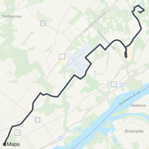 SEPTA Parx Casino via Phila Mills to FTC map