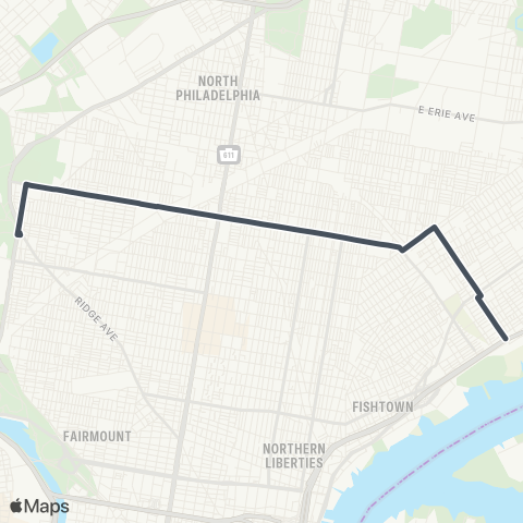 SEPTA Richmond-Cambria to 33rd-Dauphin map