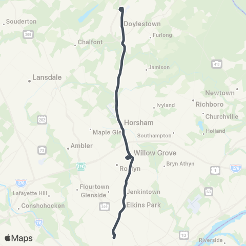 SEPTA Willow Grove & Doylestown to OTC map