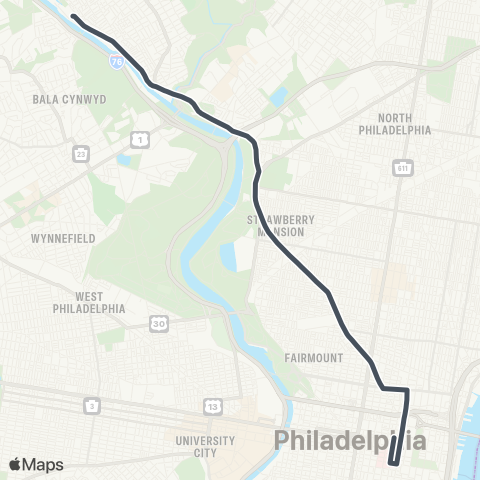 SEPTA 9th-Market to Manayunk map