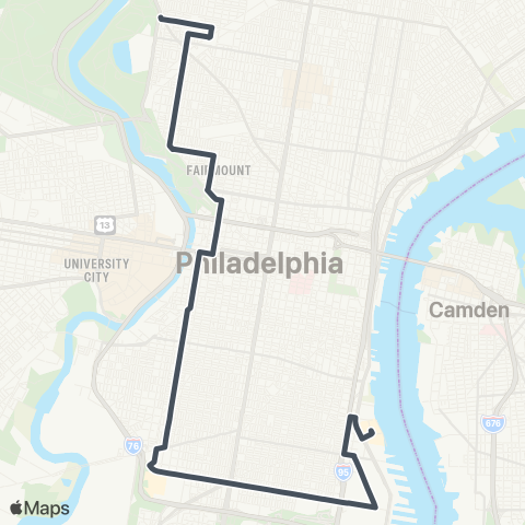 SEPTA Pier 70 to 33rd-Dauphin map