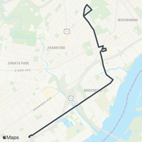 SEPTA Frankford TC to Richmnd-Westmorelnd map