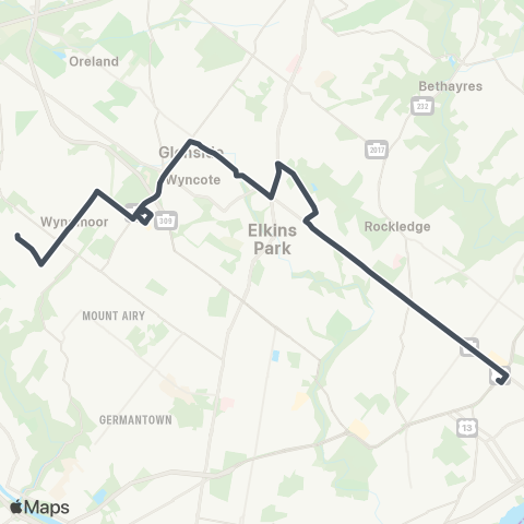 SEPTA Roosevelt-Cottman to Chestnut Hill map