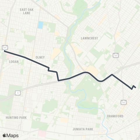 SEPTA Olney TC to Frankford TC map