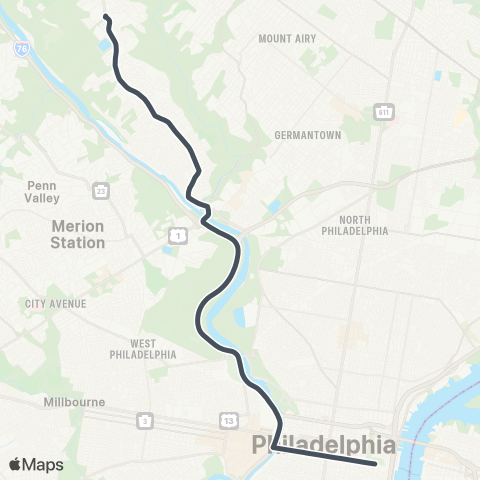 SEPTA 4th-Walnut to Andorra map