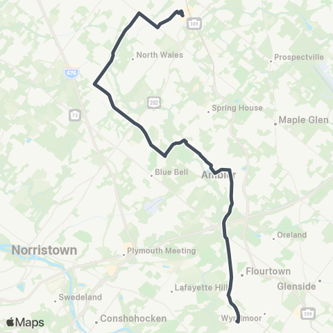 SEPTA Montgomery Mall to Chestnut Hill map