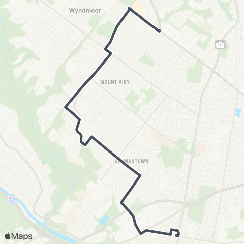 SEPTA Broad-Erie to Cheltenham-Ogontz-H map