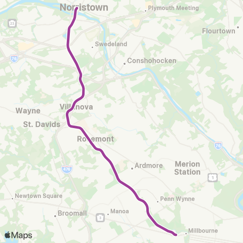 SEPTA Norristown High Speed Line map