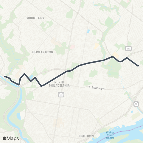 SEPTA Henry-Mid or WissTC to FrankfordTC map