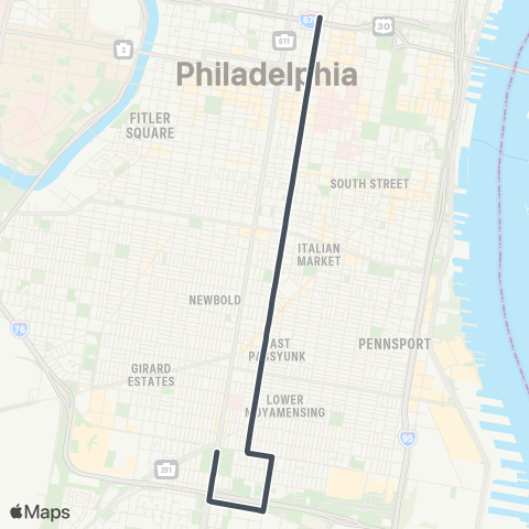 SEPTA Broad & Oregon to Noble & 12th map