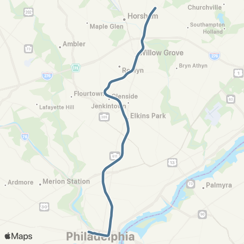 SEPTA Warminster Line map