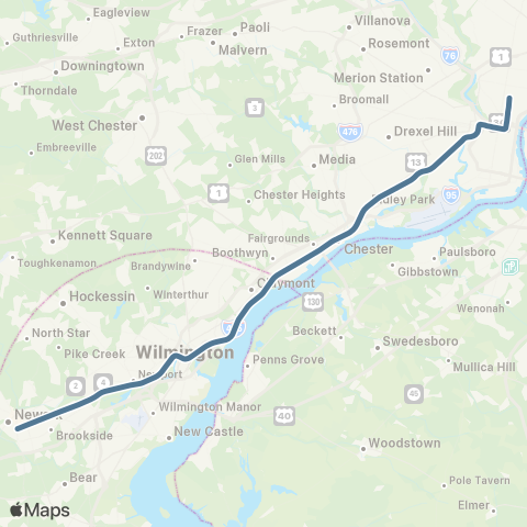 SEPTA Wilmington / Newark Line map