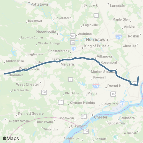 SEPTA Paoli / Thorndale Line map