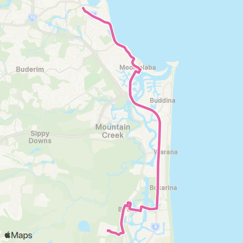 TransLink Maroochydore - SCUH via Mooloolaba and Kawana map