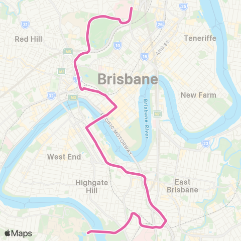 TransLink RBWH - UQ Lakes via City map