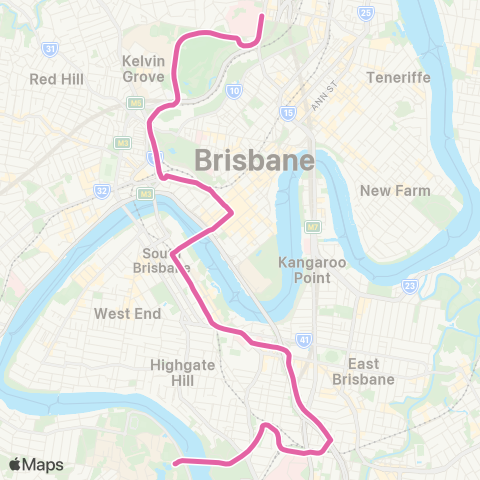 TransLink UQ Lakes - RBWH via City map