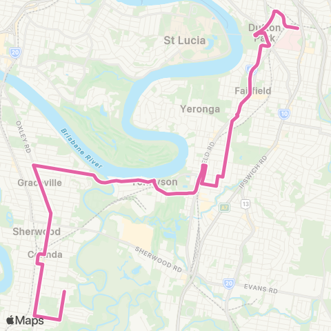 TransLink Corinda - PA Hospital via Tennyson map