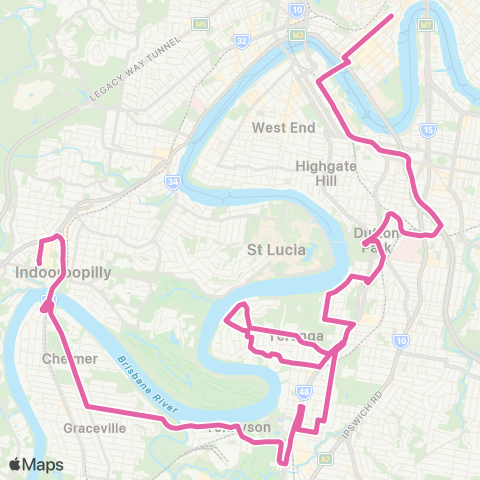 TransLink Indooroopilly - City via Yeronga map