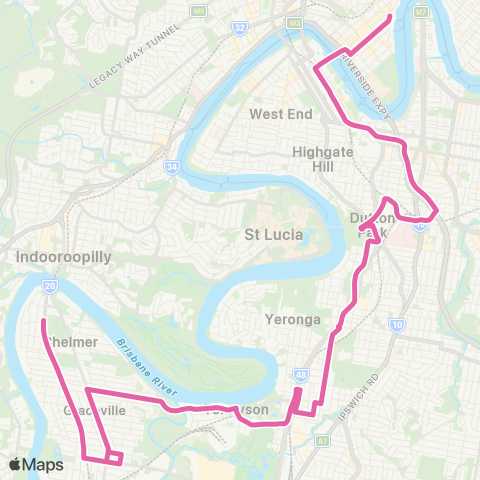 TransLink Indooroopilly - City via Tennyson map