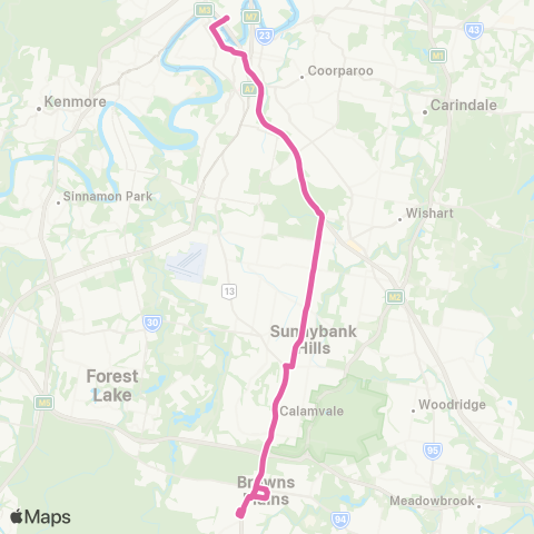 TransLink Browns Plains - City Exp via Mains Rd map