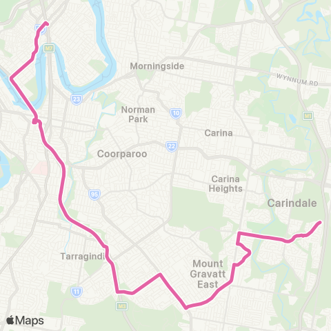 TransLink Carindale Hts - City / Val via Mt Gravatt map