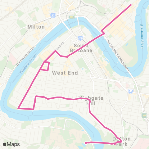 TransLink UQ Lakes - City via Highgate Hill map