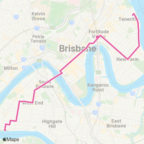 TransLink W End - Teneriffe Ferry via City / Val map