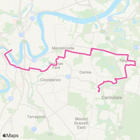 TransLink Carindale - City Express via Tingalpa map