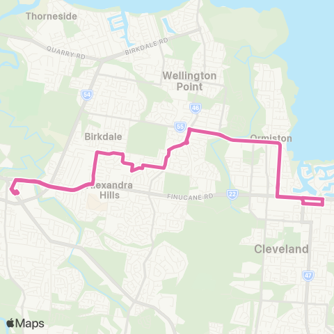 TransLink Capalaba - Cleveland via Alexandra Hills (Loop) map