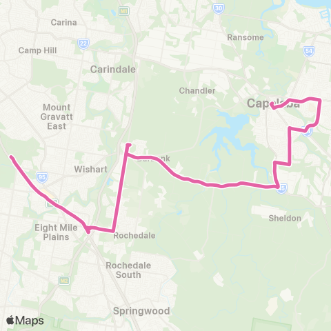 TransLink Capalaba - Griffith Univ via Mackenzie map