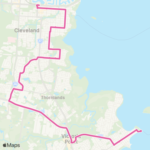 TransLink Victoria Pt Jetty - Cleveland via Thornlands map