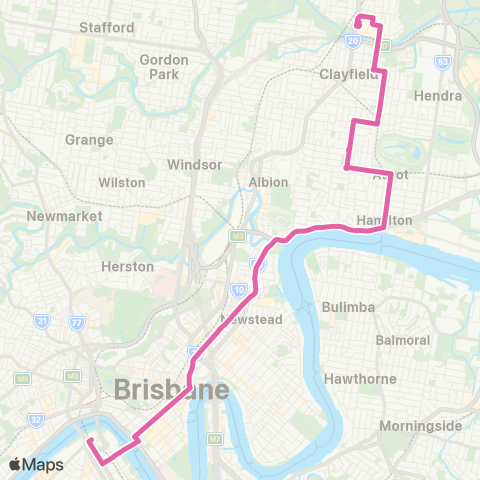 TransLink Toombul - City via Hamilton map