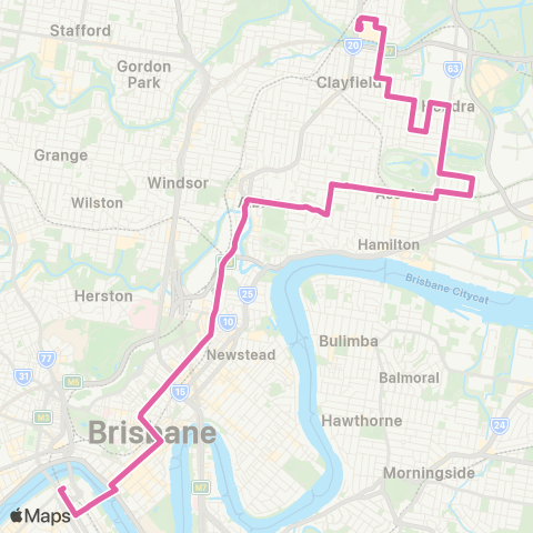 TransLink Toombul - City via Hendra map