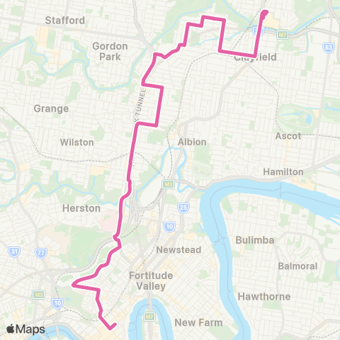 TransLink Toombul - City via Kalinga map