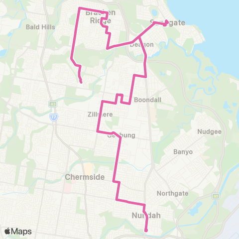 TransLink Carseldine - Toombul via Sandgate, Geebung map