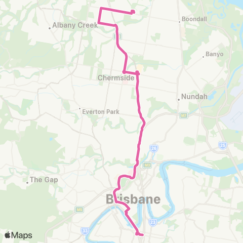 TransLink Carseldine - Woolloongabba Exp via City map