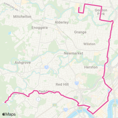 TransLink Bardon - Stafford via City / Valley map