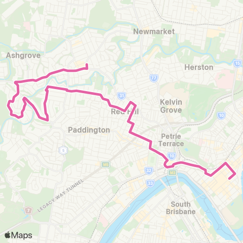 TransLink Ashgrove - City via Arthur Terrace map