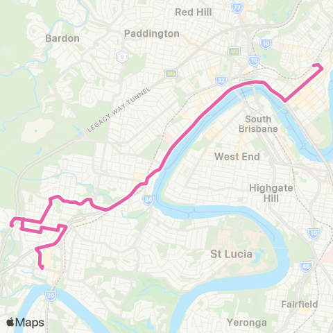 TransLink Indooroopilly - City via Taringa map