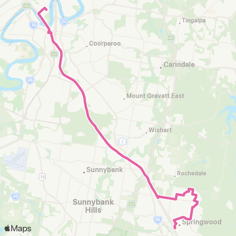 TransLink Brisbane City - Springwood via Rochedale S map