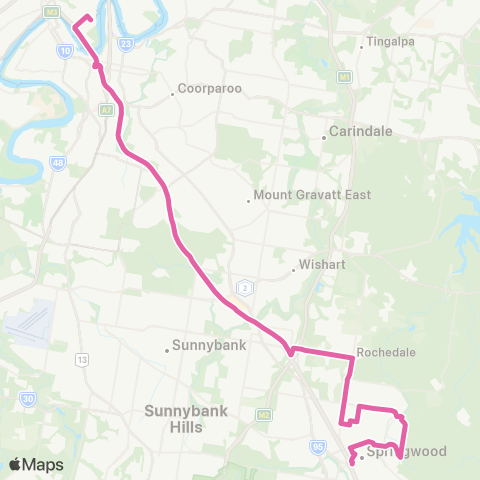 TransLink Brisbane City - Springwood via Rochedale S map