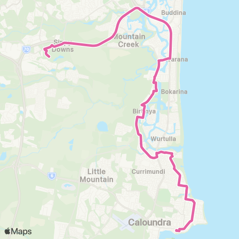 TransLink Caloundra - Univ via SCUH and Kawana map