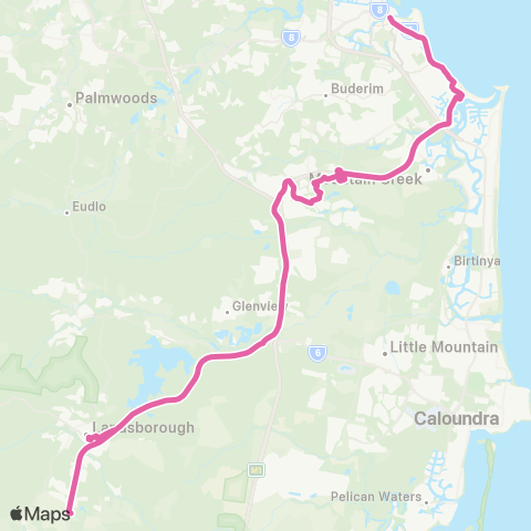 TransLink Maroochydore - Landsborough via Univ map