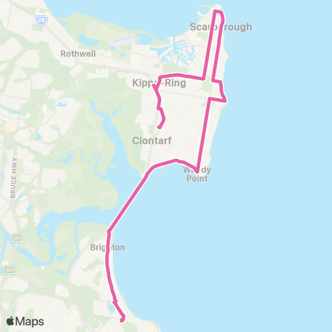 TransLink Kippa-Ring - Sandgate via Redcliffe map